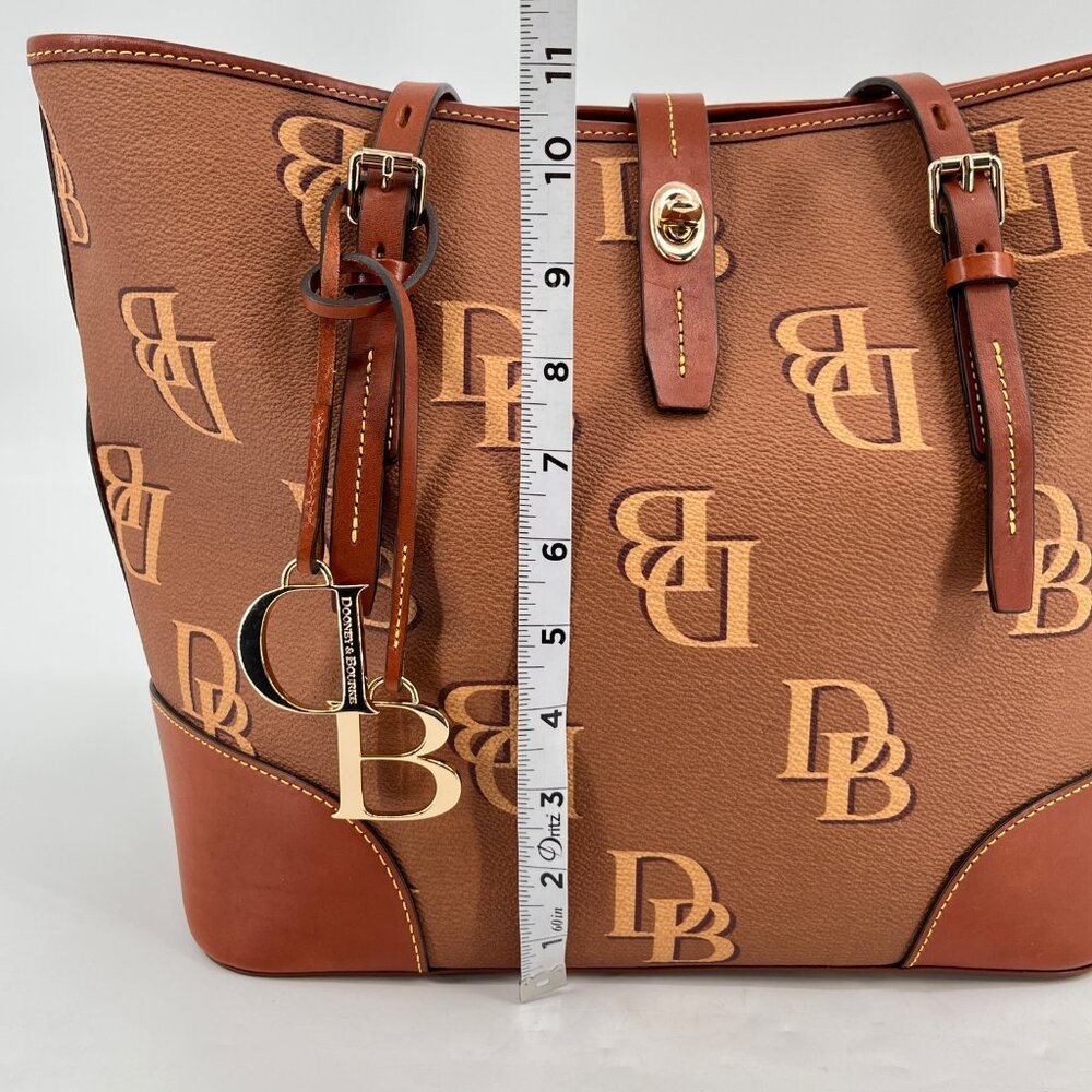 Dooney & Bourke Dover Tote Brown DB Monogram Leather Trim Gold Shoulder Bag - Picture 14 of 16